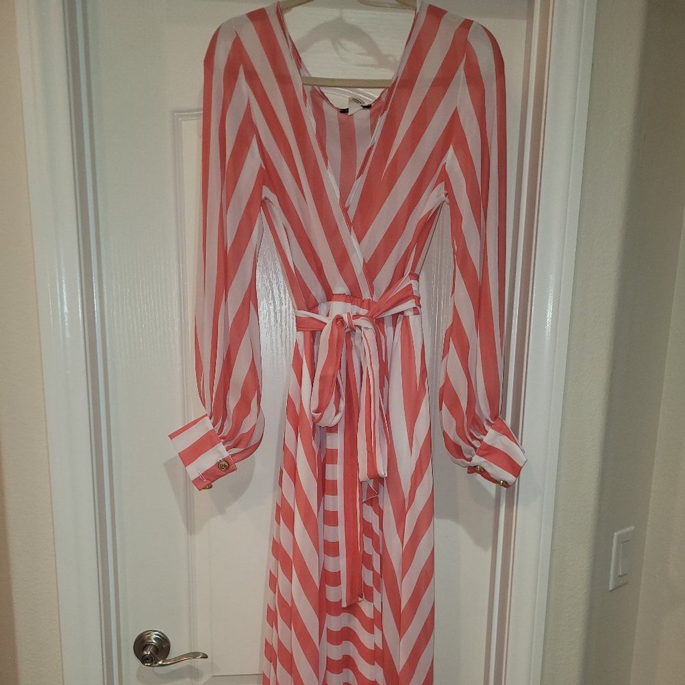 Salmon & White Striped Maxi Dress